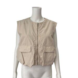 $240 NWT Summum Pebble Beige Cropped Collarless Bomber Jacket size Small